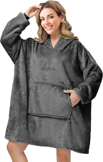 Wearable Blanket Hoodie Comfy Sweatshirt Oversized Hoodie Blanket Polyester Sherpa Fleece Lining with Sleeves