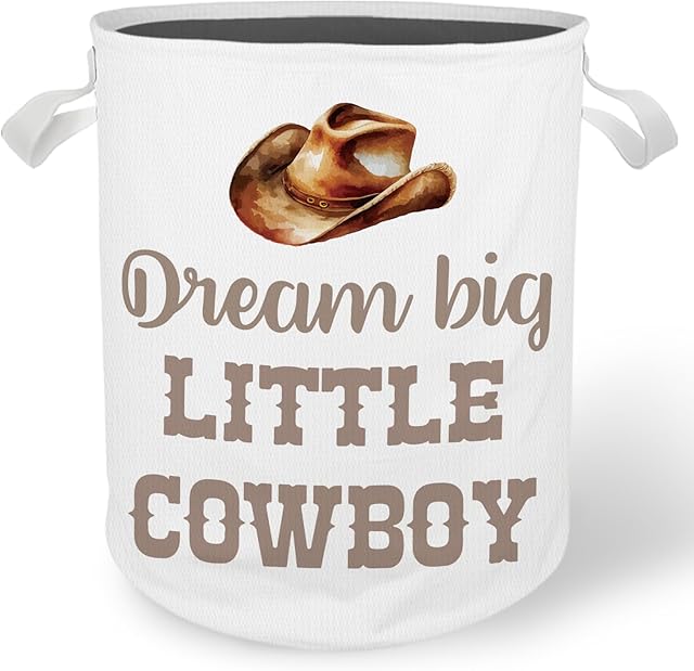 Western Cowboy Nursery Laundry Basket Hamper, Toybox for Boys, Cowboy Hat Western Waterproof Collapsible Storage Bin Organizer for Bedroom Bathroom Boys Room Dorm Clothes Toys Books