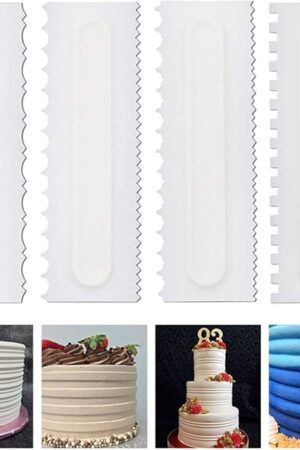 4 Pcs/set Cake Scraper Decorating Plastic Sawtooth Comb Mousse Butter Cream Cake Edge Tools Plastic Sawtooth Cake Icing Smoother Kitchen Baking Cake Edge DIY Tool