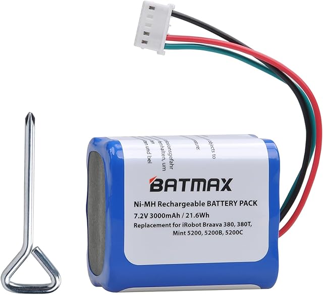 Batmax 3000mAh Ni-MH Battery Compatible with iRobot Braava 380 380t 390t Mint 5200 5200B 5200C Vacuum Cleaner