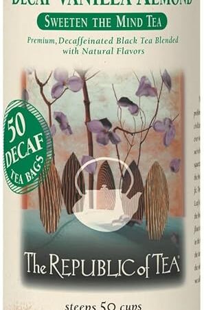 The Republic of Tea - Decaf Vanilla Almond Black Tea Tin, 50 Tea Bags, Environmentally- Friendly Decaffeinated Tea