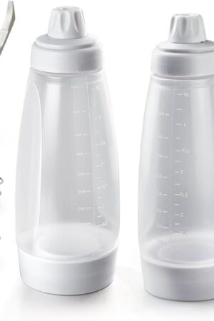 2 Packs of Pancake Batter Dispenser with Silicone Spatula Pancake Mixer Bottle, Kitchen Batter Squeezer Bottle Suitable for Cupcakes, Pancakes, Muffins