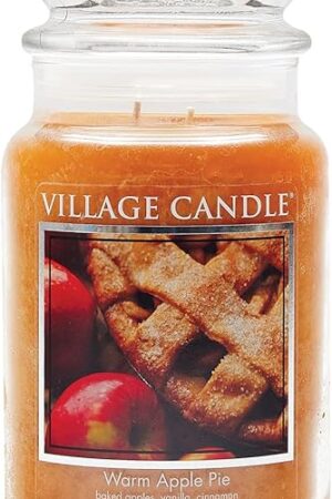 Village Candle Warm Apple Pie Large Glass Apothecary Jar Scented Candle, 21.25 oz, Brown