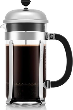 Bodum 34oz Chambord French Press Coffee Maker, High-Heat Borosilicate Glass, Polished Stainless Steel – Made in Portugal