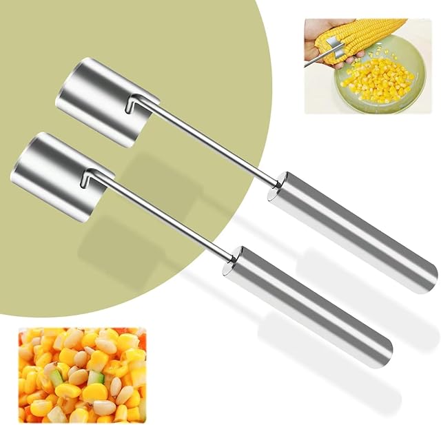 Corn Peeler,New Long Handle Stainless Steel Corn Stripper Tool, Corn on the Cob Remover, Corn Peeling Tool,Corn Cutter to Cut Corn off the Cob,Suitable for Kitchen and Outdoor Dining (2 Pcs)