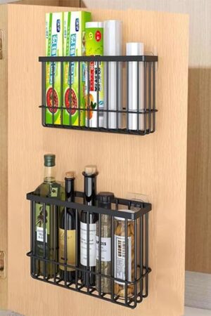 2 Piece Kitchen Cabinet Door Storage Box,Self Adhesive Wall Mounted Storage Boxes,Wardrobe/Bathroom/Refrigerator Small Items Organizer Storage Box (Black)