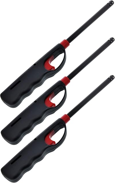 3 Pack - Handi Flame BBQ Grill Click Lighter Refillable Candle Fireplace Kitchen Stove Wind Resitent Long Stem