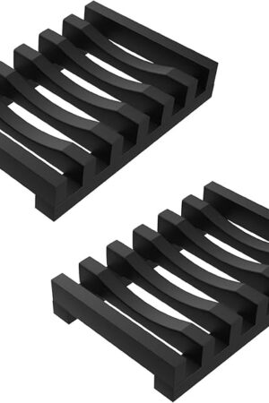 2Pcs Soap Dish Holder, Non-Slip Bathroom Accessories Silicone Soap Case Saver, Sink Deck Bathtub Shower Dish Soap Drainer, Silicone Holder for Soap, Sponges, Scrubber (Black)