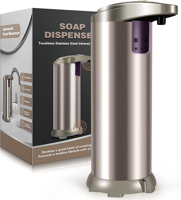 Electric Automatic Touchless Soap Dispenser for Most Soaps, 3 Dispensing Levels, Battery Operated No Touch Easy to Use, Stainless Steel Auto Motion Sensor Hand Dish Soap Pump for Kitchen Sink Bathroom