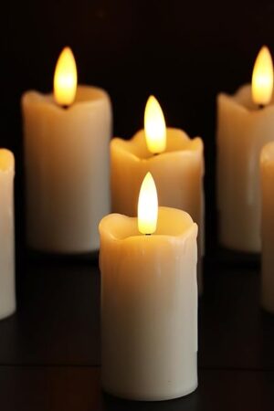 6 Pack Flameless Votive Candles with Timer(5 Hour) 1.5?x3.5? Realistic Black Wick Battery Operated Candles Dripping Fake LED Tealights for Halloween Christmas Wedding Party Holiday Decoration