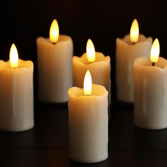 6 Pack Flameless Votive Candles with Timer(5 Hour) 1.5?x3.5? Realistic Black Wick Battery Operated Candles Dripping Fake LED Tealights for Halloween Christmas Wedding Party Holiday Decoration