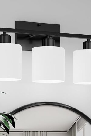 Black Bathroom Light Fixtures Vanity Lights Modern 3-Light Wall Sconces with Milky White Glass Shades