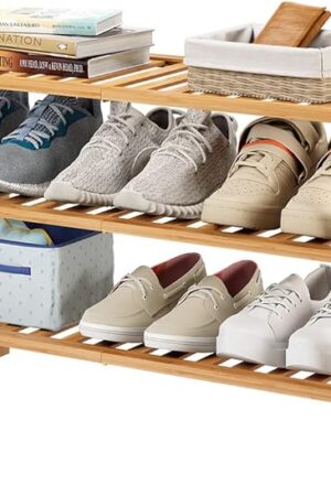 3-Tier Bamboo Shoe Rack for Entryway, Stackable | Heavy Duty | Multi-Function, Free Standing Shoe Racks for Bedroom Hallway Closet