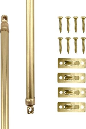 Amazing Drapery Hardware Swivel Sash Curtain Rods with Brass Finish, Set of 2 (Hardware Included) - Adjustable Length 21-38 Inches, Easy to Install Metal Rods for Doors, Windows, and Sidelights