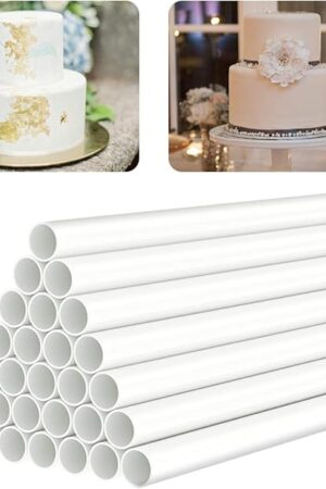 White Plastic Cake Dowel Rods for Tiered Cake Construction and Stacking Supporting Cake Round Dowels Straws with 0.4 Inch Diameter (9.5 Inch)