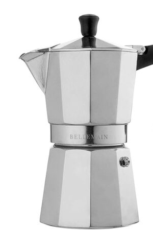 Bellemain Stovetop Espresso Maker | Italian Moka Pot Espresso Maker, Classic Aluminum Design Mocha Pot for Home Brewing & Camping | Easy to Use & Clean - 6-Cup, Silver