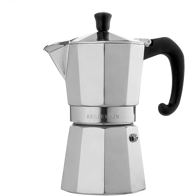 Bellemain Stovetop Espresso Maker | Italian Moka Pot Espresso Maker, Classic Aluminum Design Mocha Pot for Home Brewing & Camping | Easy to Use & Clean - 6-Cup, Silver