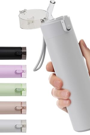 9oz Small Water Bottles with Straw, Mini Water Bottle One-Hand Open Design, Leak-Proof Locking Lid for Hot&Cold Drinks, Small Travel Water Bottle - 100% Leakproof for School, Travel...(Light Grey)