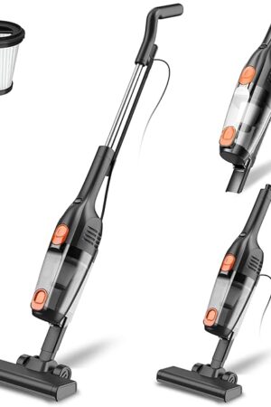 Corded Stick Vacuum Cleaner, 20000pa Powerful Suction Stick Vacuum with 16Ft Cord, 2 in 1 Lightweight Vacuum Cleaner for Hard Floor Pet Hair - Orange
