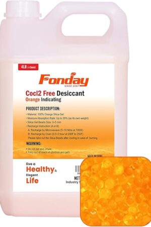 4LB Fonday Premium Moisture Indicating Silica Gel Desiccant Orange to Green Rechargeable Industry Standard Bead Size 3 to 5mm