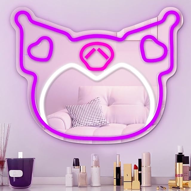 Anime Mirror Neon Sign Dimmable Led Neon Mirror Sign for Dresser Room Decor Anime Wall Mirror Neon Light Up Acrylic Mirror Bedroom Wall Locker Room Living Room