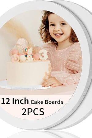 Cake Boards 12 Inch Round - Sturdy 1/2 Inch Cake Drum, 12 Inch Cake Boards,Corrugated Cake Base Cake Drums for Multi-Layer Cakes, White, 2 Pcs
