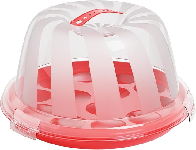 Cake Cupcake Carrier with Lid and Handle | 9" Round Cake Container Holder with Dome Cover | Plastic Pie Carrier Cake Storage Container | Easy Transport for Bunt Cake Keeper Platter Tray