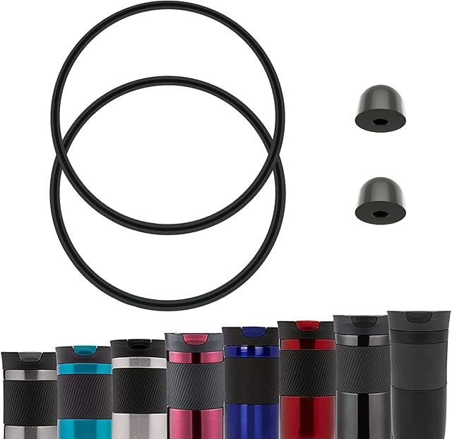 BOSORIO 2 Gaskets and 2 Stoppers Compatible with Contigo Snapseal Byron Travel Mug 16oz & 20oz Replacement Rubber Seal for Contigo Snapseal Lid, Silicone Part for Contigo Coffee Travel Tumbler