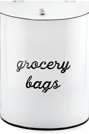 AuldHome Design Rustic Grocery Bag Holder; Wall-Mounted Vintage Enamelware Farmhouse Style Plastic Bag Dispenser for Kitchen or Laundry Room