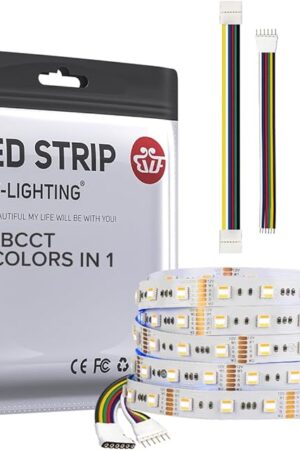 BTF-LIGHTING RGBCCT 5 Colors in 1 LED 5050SMD RGBWW RGB+Dimmable Tunable Color Temperature 2700K-6500K 16.4ft 60LEDs/m 300LEDs DC12V Multi-Colored Tape Lights IP30 White PCB(No Adapter or Controller)