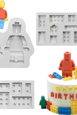 3 Pieces Building Bricks Robots Silicone Molds Building Block Chocolate Silicone Mold for Ice Chocolate Candy Cake Making