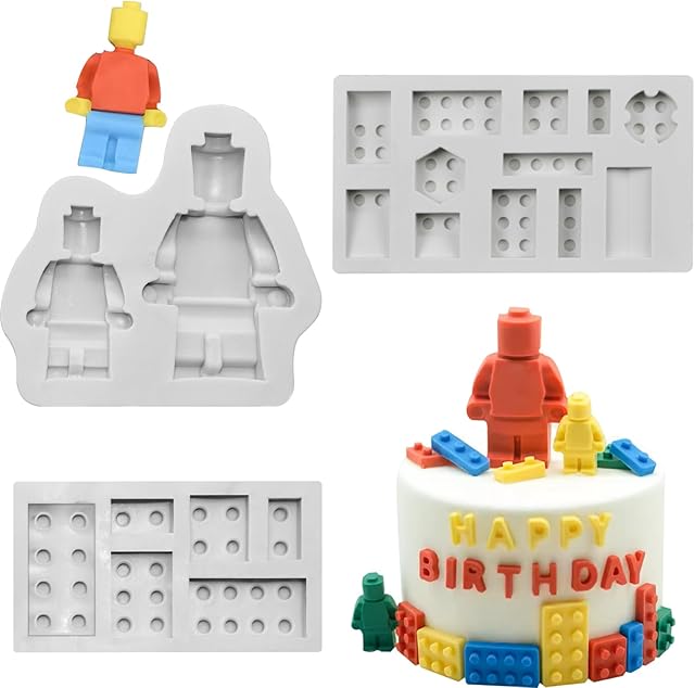 3 Pieces Building Bricks Robots Silicone Molds Building Block Chocolate Silicone Mold for Ice Chocolate Candy Cake Making