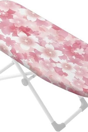 Cherry Blossom Printed Mini Ironing Board Cover, Washable, Stain Resistant, Anti Scorch, Elastic Table Top Iron Board Cover Anti-Slip, 24"x14", Pink
