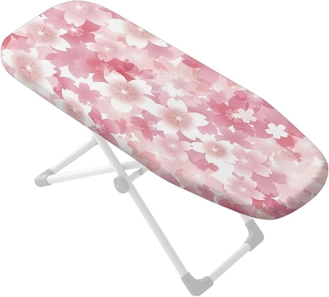 Cherry Blossom Printed Mini Ironing Board Cover, Washable, Stain Resistant, Anti Scorch, Elastic Table Top Iron Board Cover Anti-Slip, 24"x14", Pink
