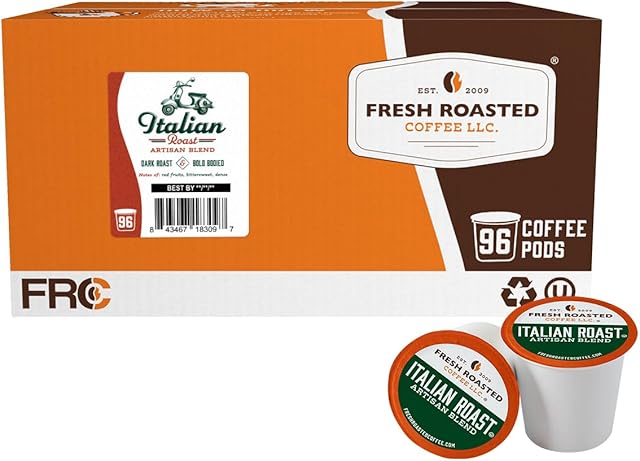 Fresh Roasted Coffee, Italian Roast, Dark, 96 Pods for K Cup Brewers