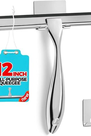 12-Inch All-Purpose Shower Squeegee for Shower Doors, Tile Shower Walls, Bathroom, Window, Glass and Car Windshield, Mirrors and Kitchen-Stainless Steel, Silver