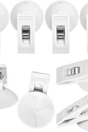8 Pcs Suction Cup Clip Multiple Purpose Round Suction Cup Clamp Metal Holder for Card Bills, Shower Curtain, Advertising Display,White