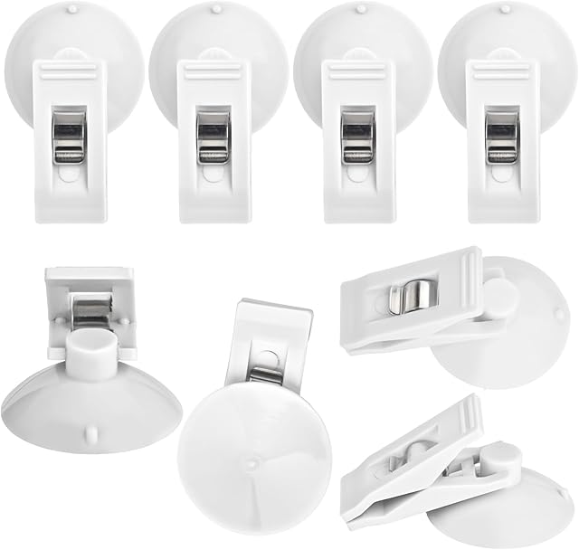 8 Pcs Suction Cup Clip Multiple Purpose Round Suction Cup Clamp Metal Holder for Card Bills, Shower Curtain, Advertising Display,White