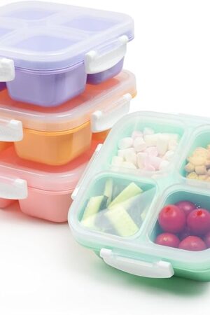4-pack Small Snackle Box Container Dishwasher Safe Bpa Free 4 Compartments Snack Containers for Travel Road Trip Kids School Adult Work