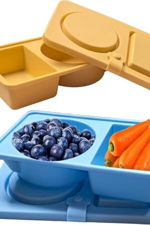 2Pack small Silicone Snack Containers - Reusable Double Compartment Condiment Box with Lids for Adults Kids, Grab and Go Divided Snack Food Storage Containers Sauce Cups for Travel, School and Camping