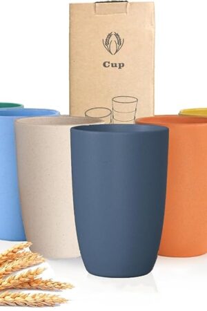 Wheat Straw Cups 6 PCS Unbreakable Drinking Cup Plastic Cups Reusable Dishwasher Safe Water Glasses (12 OZ)