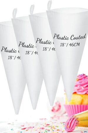 4 Pcs 18 Inch Pastry Bag Cotton with Plastic Coating, Reusable Piping Bags Canvas Cake Decorating Bags, White