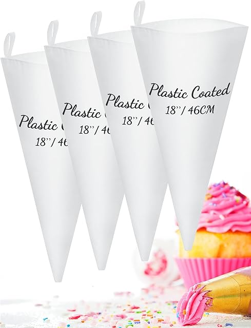 4 Pcs 18 Inch Pastry Bag Cotton with Plastic Coating, Reusable Piping Bags Canvas Cake Decorating Bags, White