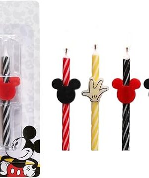 Disney's Mickey Mouse Birthday Cake Candles | 6 Birthday Candles for Cake Decorations, Red, Yellow & Black Stripe Candles for Mickey Mouse Party