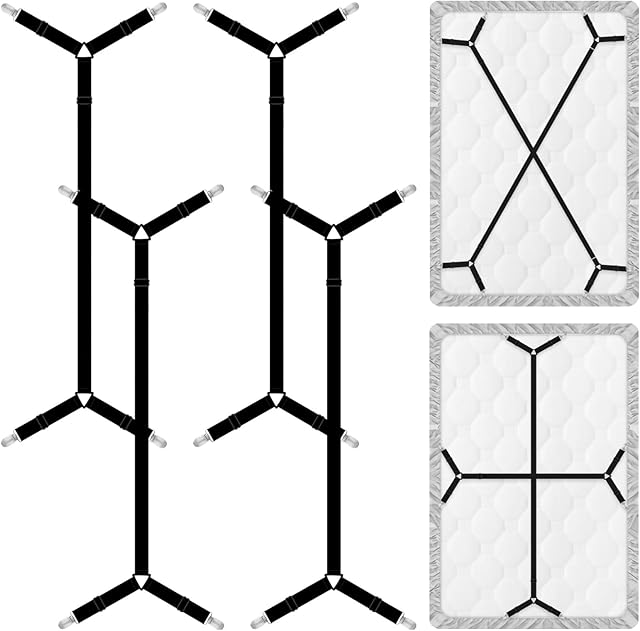 4 Pcs Bed Sheet Straps, Adjustable Fitted Sheet Clips Keeping Sheets Place Heavy Duty,Sheet Straps,Mattress Sheet Holders Keep Sheets Firm & Tight (Black)