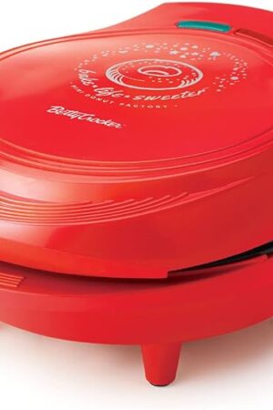 BETTY CROCKER Donut Maker, Mini Donut Maker with Nonstick Surface, Mini Donut Maker Machine with Cool Touch Handle & Makes 7 Delicious Fresh Donuts in Minutes, Red