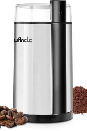 Coffee Grinder, Wancle Electric Coffee Grinder, Quiet Spice Grinder, One Touch Coffee Mill for Beans, Spices and More, with Clean Brush, Stainless Steel