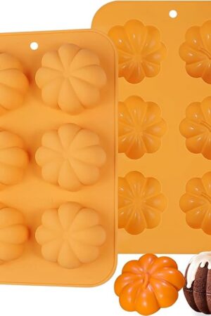 Webake Pumpkin Cake Mold Silicone 3D Pumpkin Cupcake Pan for Baking Dessert Mousse Mold Tray for Halloween Thanksgiving (2 PCS)