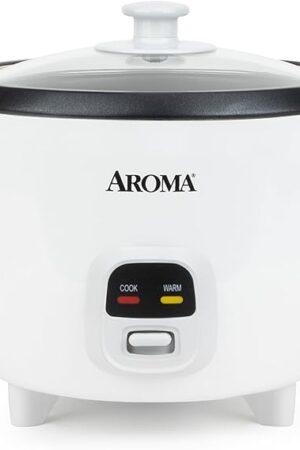 AROMA Rice Cooker, 3-Cup (Uncooked) / 6-Cup (Cooked), Small Rice Cooker, Oatmeal Cooker, Soup Maker, Auto Keep Warm, 1.5 Qt, White, ARC-393NG