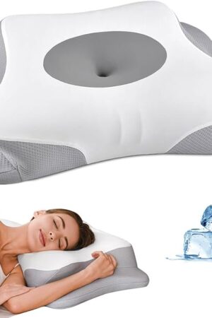 Cervical Neck Pillow - Contour Bed Pillow for Neck Pain Relief, Ergonomic Orthopedic Side Sleeper Pillow for Sleeping, Cooling Memory Foam Pillows for Back & Stomach Sleepers with Pillowcase